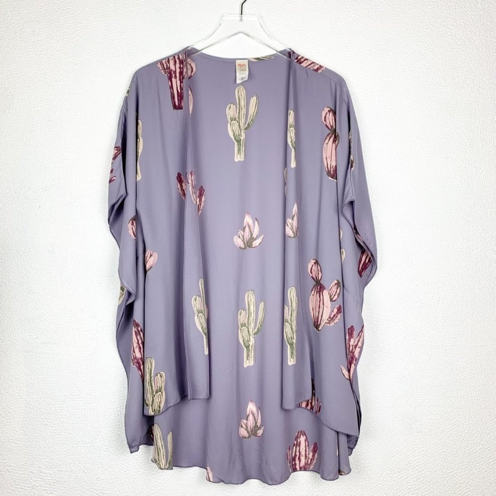 I Joah | Cactus Print Short Sleeve Kimono Lavender Purple